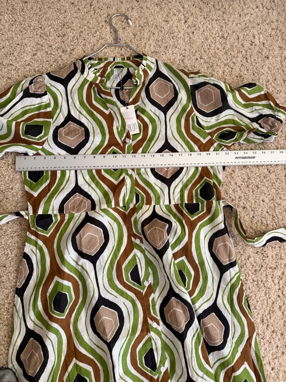 Kaktus Retro button down Cotton Geometric Midi Dress size XL in Green - Picture 5 of 11